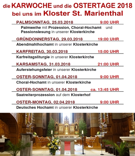 die Karwoche und die Osterstage 2018 bei uns im Kloster St. Marienthal