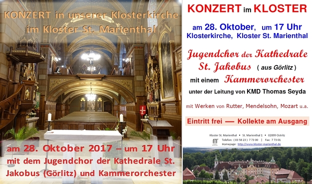 Konzert in unserer Klosterkirche St. Marienthal, am 28. Oktober 2017, mit dem Jugendchor der Kathedrale St. Jakobus und Kammerorchester