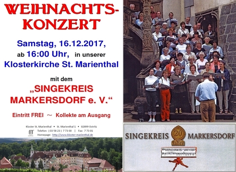 das Weihnachtskonzert am 16.12.2017 mit dem Singekreis Markersdorf e.V. bei uns im Kloster St. Marienthal