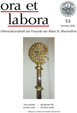 das neue Mitteilungsheft ''ora et labora - Sommer 2016'' vom Freundeskreis der Abtei St. Marienthal e.V. als kostenfreie PDF-Datei