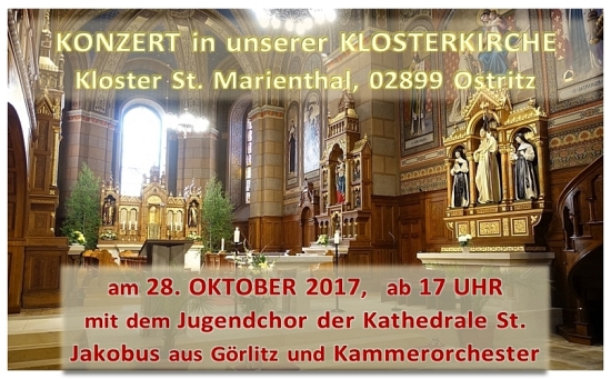 Konzert in unserer Klosterkirche St. Marienthal, am 28. Oktober 2017, mit dem Jugendchor der Kathedrale St. Jakobus und Kammerorchester