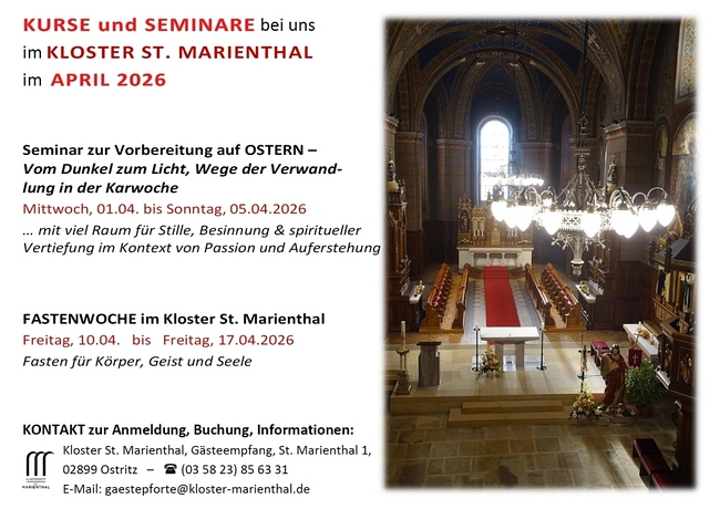 Kurse und Seminare im Monat April bei uns im Kloster St. Marienthal