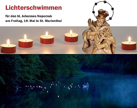 ''Lichterschwimmen'' auf der Neiße am Kloster St. Marienthal für den Hl. Johannes Nepomuk