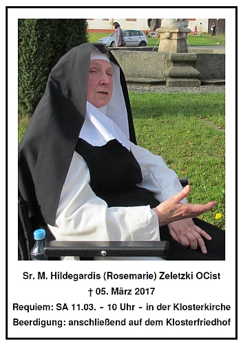 wir trauern um unsere verstorbene Mitschwester Sr. M. Hildegardis Zeletzki OCist