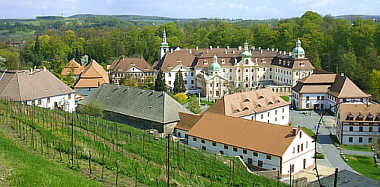 das Kloster St. Marienthal vom östlichsten Weinberg Deutschlands aus betrachtet