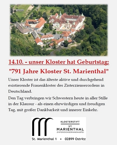 unser Kloster hat am 14.10.2025 Geburtstag - wir feiern 791 Jahre Kloster St. Marienthal