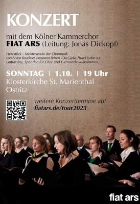 Konzert mit dem Kölner Kammerchor FIAT ARS am Sonntag, den 01.10.2023, ab 19 Uhr, in unserer Klosterkirche